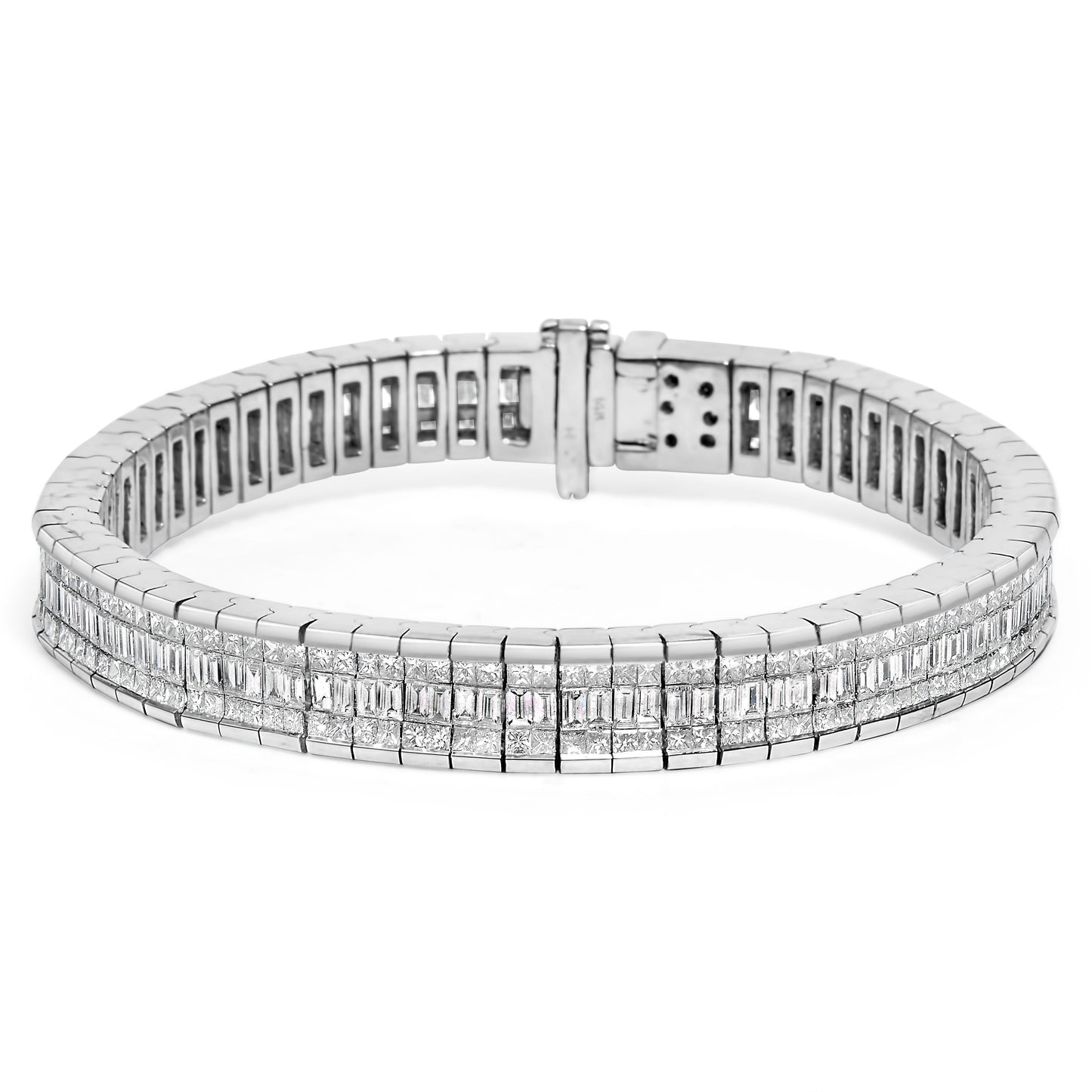 Brazalete tipo tenis de oro blanco de 14 quilates con diamantes talla princesa y baguette de 7 7/8 quilates, línea eterna (color G-H, claridad SI1-SI2) - 7 pulgadas
