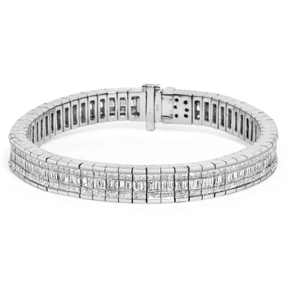 Brazalete tipo tenis de oro blanco de 14 quilates con diamantes talla princesa y baguette de 7 7/8 quilates, línea eterna (color G-H, claridad SI1-SI2) - 7 pulgadas