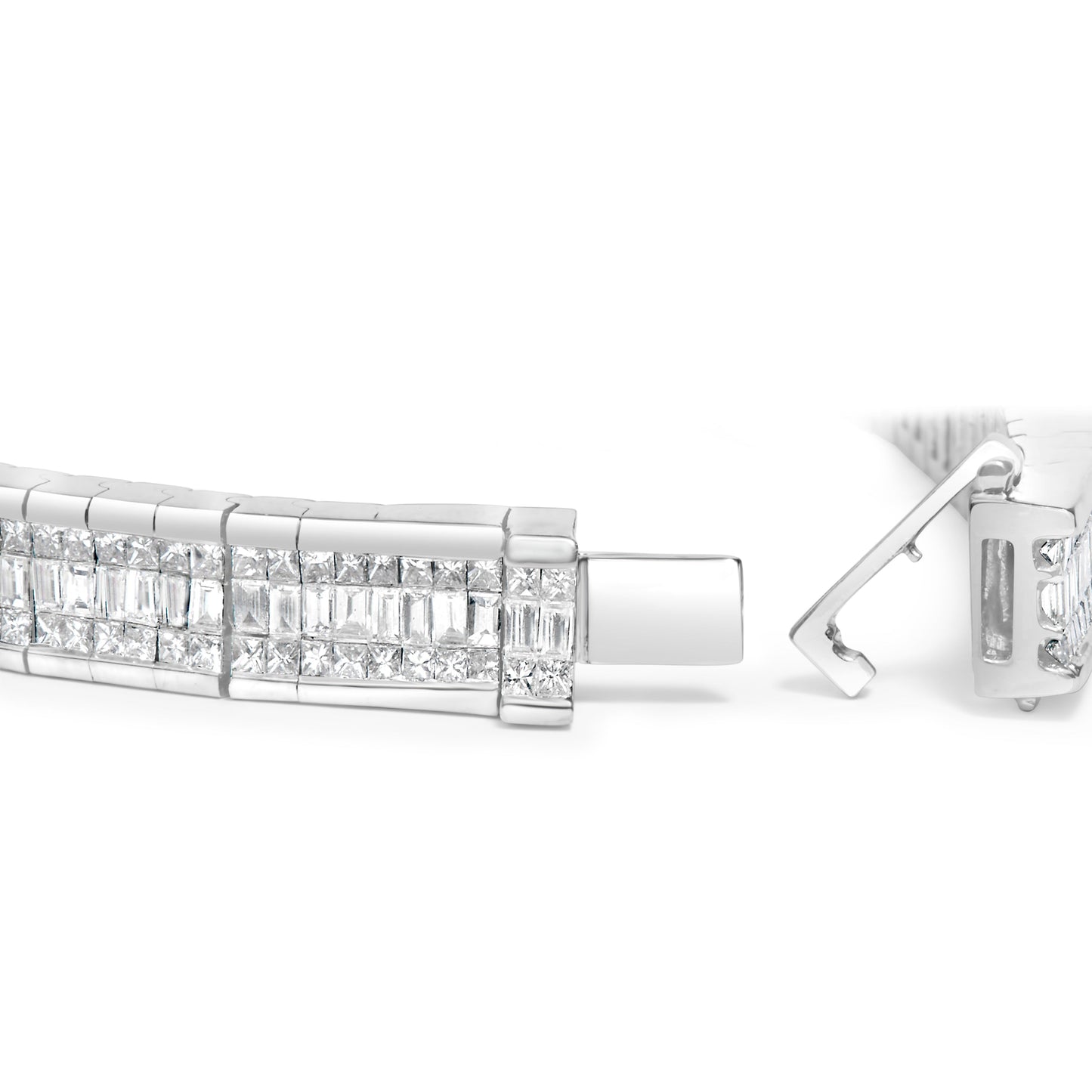 Brazalete tipo tenis de oro blanco de 14 quilates con diamantes talla princesa y baguette de 7 7/8 quilates, línea eterna (color G-H, claridad SI1-SI2) - 7 pulgadas