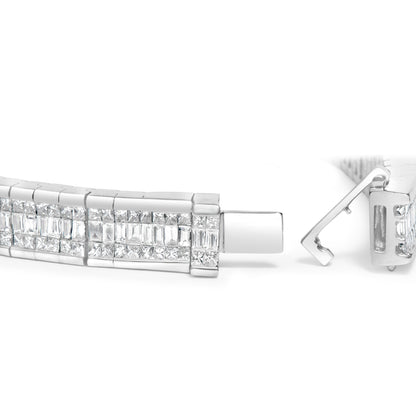 Brazalete tipo tenis de oro blanco de 14 quilates con diamantes talla princesa y baguette de 7 7/8 quilates, línea eterna (color G-H, claridad SI1-SI2) - 7 pulgadas