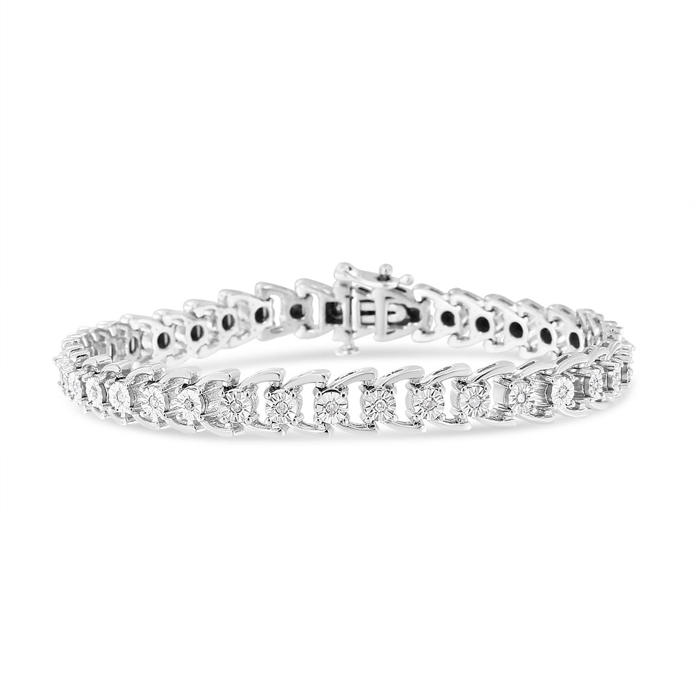 Brazalete de línea de plata de ley .925 con 1/4 quilates de peso total (cttw) de diamantes redondos en engaste "Miracle" (color I-J, claridad I3-Promo) - 7.5"