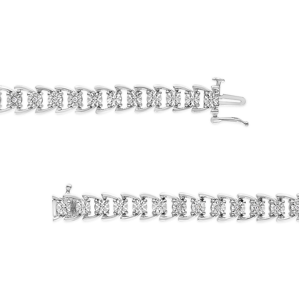 Brazalete de línea de plata de ley .925 con 1/4 quilates de peso total (cttw) de diamantes redondos en engaste "Miracle" (color I-J, claridad I3-Promo) - 7.5"