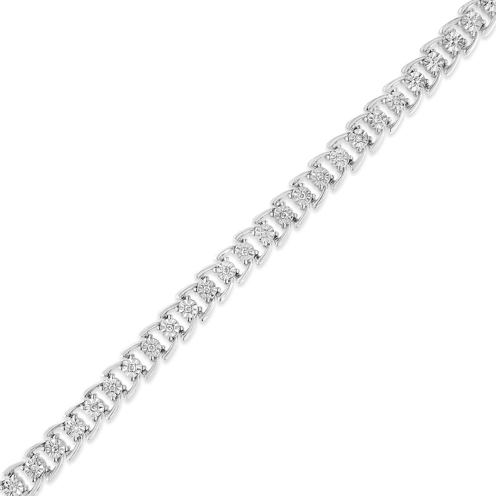 Brazalete de línea de plata de ley .925 con 1/4 quilates de peso total (cttw) de diamantes redondos en engaste "Miracle" (color I-J, claridad I3-Promo) - 7.5"