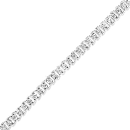 Brazalete de línea de plata de ley .925 con 1/4 quilates de peso total (cttw) de diamantes redondos en engaste "Miracle" (color I-J, claridad I3-Promo) - 7.5"