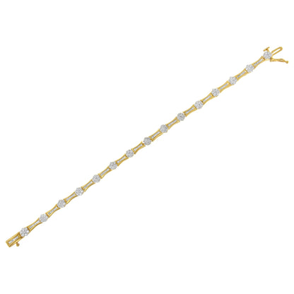 Pulsera de eslabones de diamantes de talla redonda y baguette de oro amarillo y blanco de 10 quilates con un peso total de 2.00 quilates (color I-J, claridad I2-I3) - Talla 7.25"