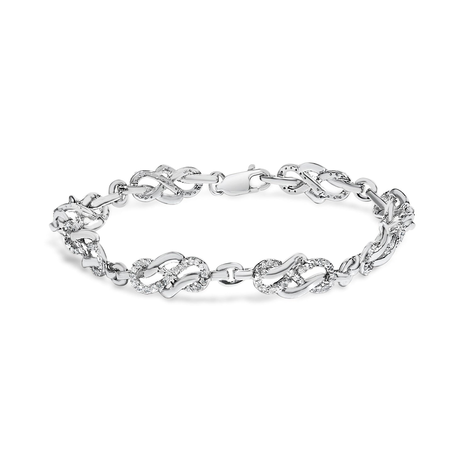 Pulsera de Eslabones de Bucle Infinito y Remolino de Plata de Ley .925 con Diamantes de 1.0 Cttw (Color I-J, Claridad I2-I3) - 7.25" Pulgadas