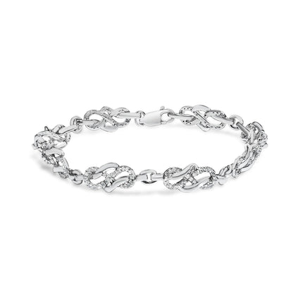 Pulsera de Eslabones de Bucle Infinito y Remolino de Plata de Ley .925 con Diamantes de 1.0 Cttw (Color I-J, Claridad I2-I3) - 7.25" Pulgadas