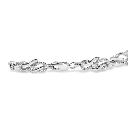 Pulsera de Eslabones de Bucle Infinito y Remolino de Plata de Ley .925 con Diamantes de 1.0 Cttw (Color I-J, Claridad I2-I3) - 7.25" Pulgadas