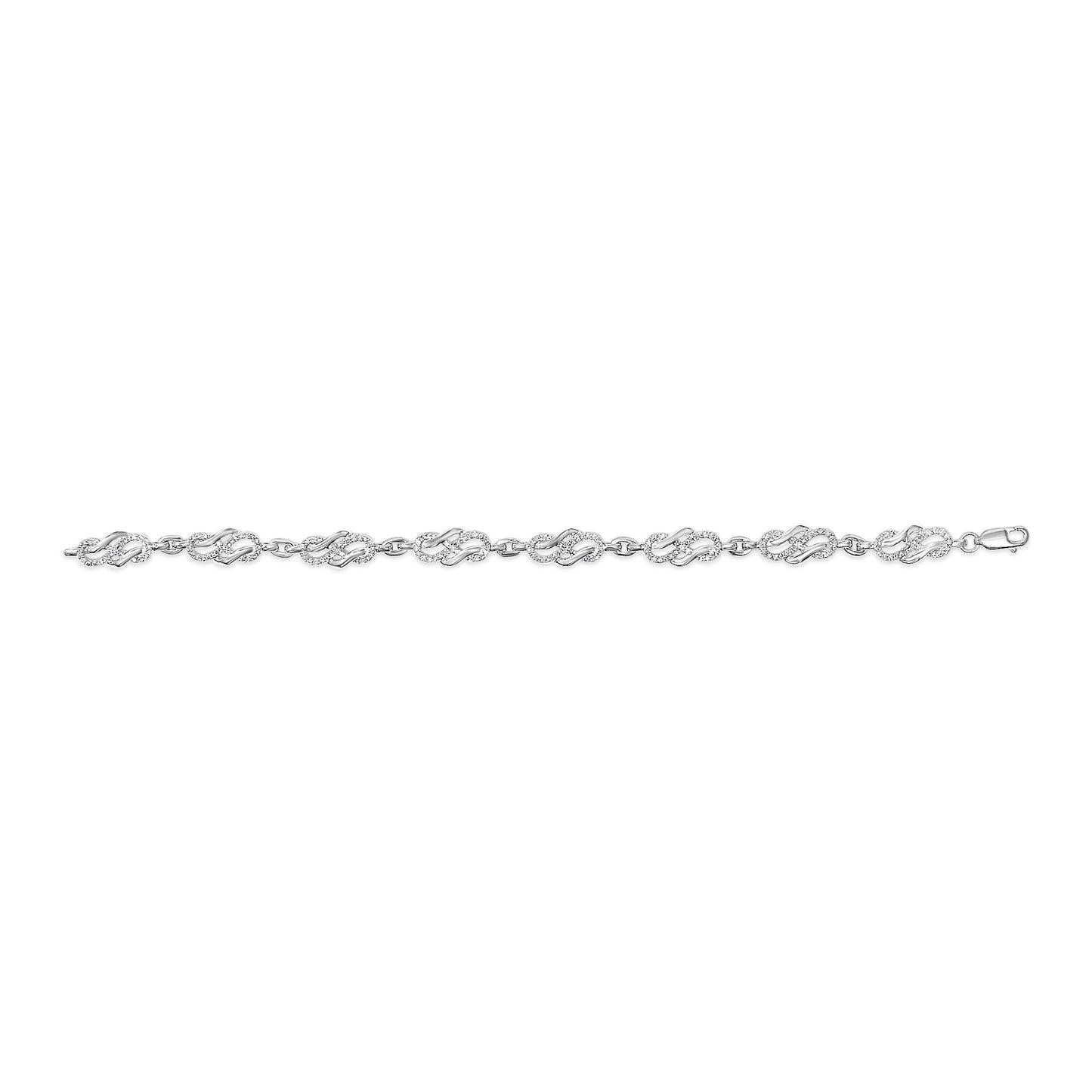 Pulsera de Eslabones de Bucle Infinito y Remolino de Plata de Ley .925 con Diamantes de 1.0 Cttw (Color I-J, Claridad I2-I3) - 7.25" Pulgadas
