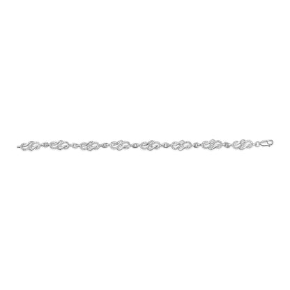Pulsera de Eslabones de Bucle Infinito y Remolino de Plata de Ley .925 con Diamantes de 1.0 Cttw (Color I-J, Claridad I2-I3) - 7.25" Pulgadas