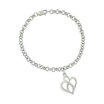Pulsera con dije de cadena de plata esterlina .925 con corazón abierto e infinito vertical central - Talla 7"