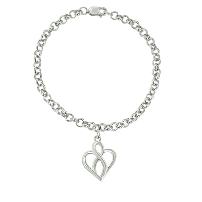 Pulsera con dije de cadena de plata esterlina .925 con corazón abierto e infinito vertical central - Talla 7"