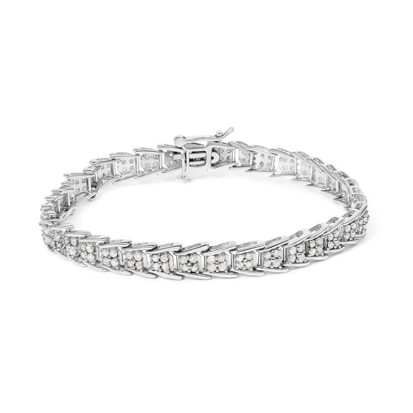 Pulsera de tenis de eslabones en forma de abanico de oro blanco de 10k con diamantes de 2 ct (claridad I-J, color I3) - Tamaño 7.25"
