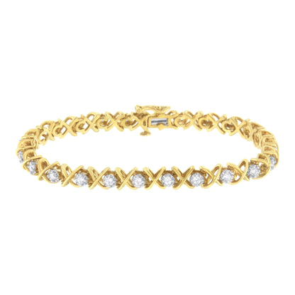 Pulsera de eslabones con diamantes de 1 quilate de peso total (claridad J-K, color I1-I2) de plata de ley chapada en oro amarillo de 10 quilates - Talla 7"