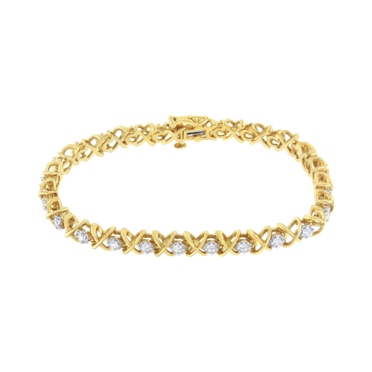 Pulsera de eslabones con diamantes de 1 quilate de peso total (claridad J-K, color I1-I2) de plata de ley chapada en oro amarillo de 10 quilates - Talla 7"