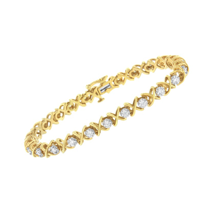 Pulsera de eslabones con diamantes de 1 quilate de peso total (claridad J-K, color I1-I2) de plata de ley chapada en oro amarillo de 10 quilates - Talla 7"