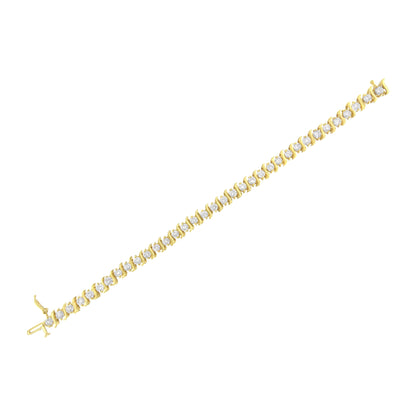 Pulsera de eslabones en "S" con diamantes redondos de talla brillante de 7,0 quilates engastados en 2 puntas, en plata de ley 925 chapada en oro amarillo de 10K (color J-K, claridad I1-I2) - 7"