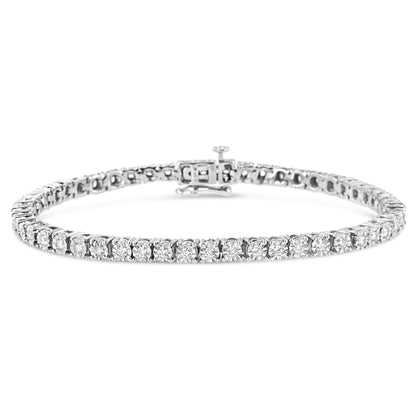 Pulsera de tenis de oro blanco de 14 quilates con diamantes cultivados en laboratorio de 3,0 quilates de peso total, engaste de ilusión y placa milagrosa (color F-G, claridad VS1-VS2) - Talla 7,25"