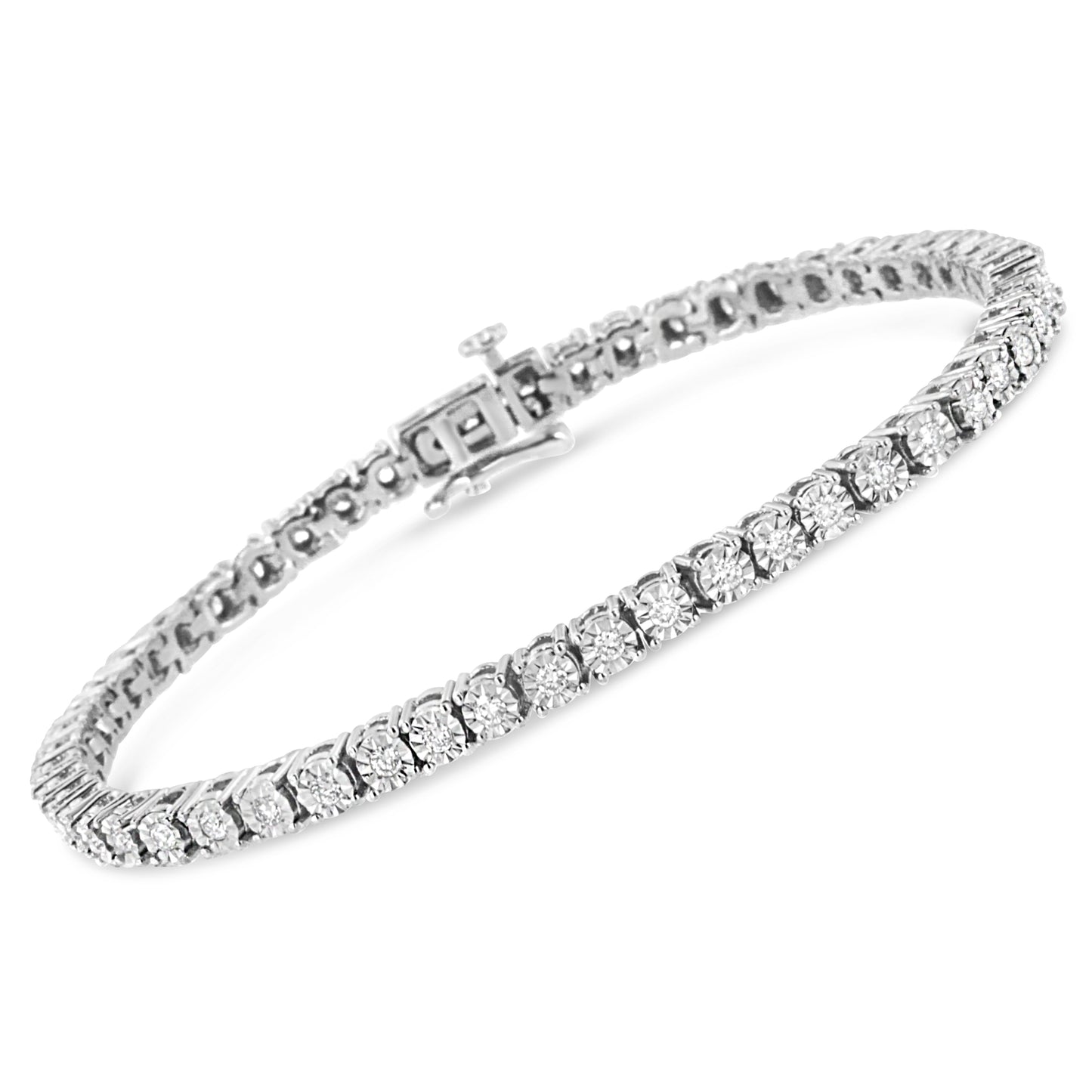 Pulsera de tenis de oro blanco de 14 quilates con diamantes cultivados en laboratorio de 3,0 quilates de peso total, engaste de ilusión y placa milagrosa (color F-G, claridad VS1-VS2) - Talla 7,25"