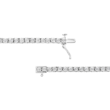 Pulsera de tenis de oro blanco de 14 quilates con diamantes cultivados en laboratorio de 3,0 quilates de peso total, engaste de ilusión y placa milagrosa (color F-G, claridad VS1-VS2) - Talla 7,25"