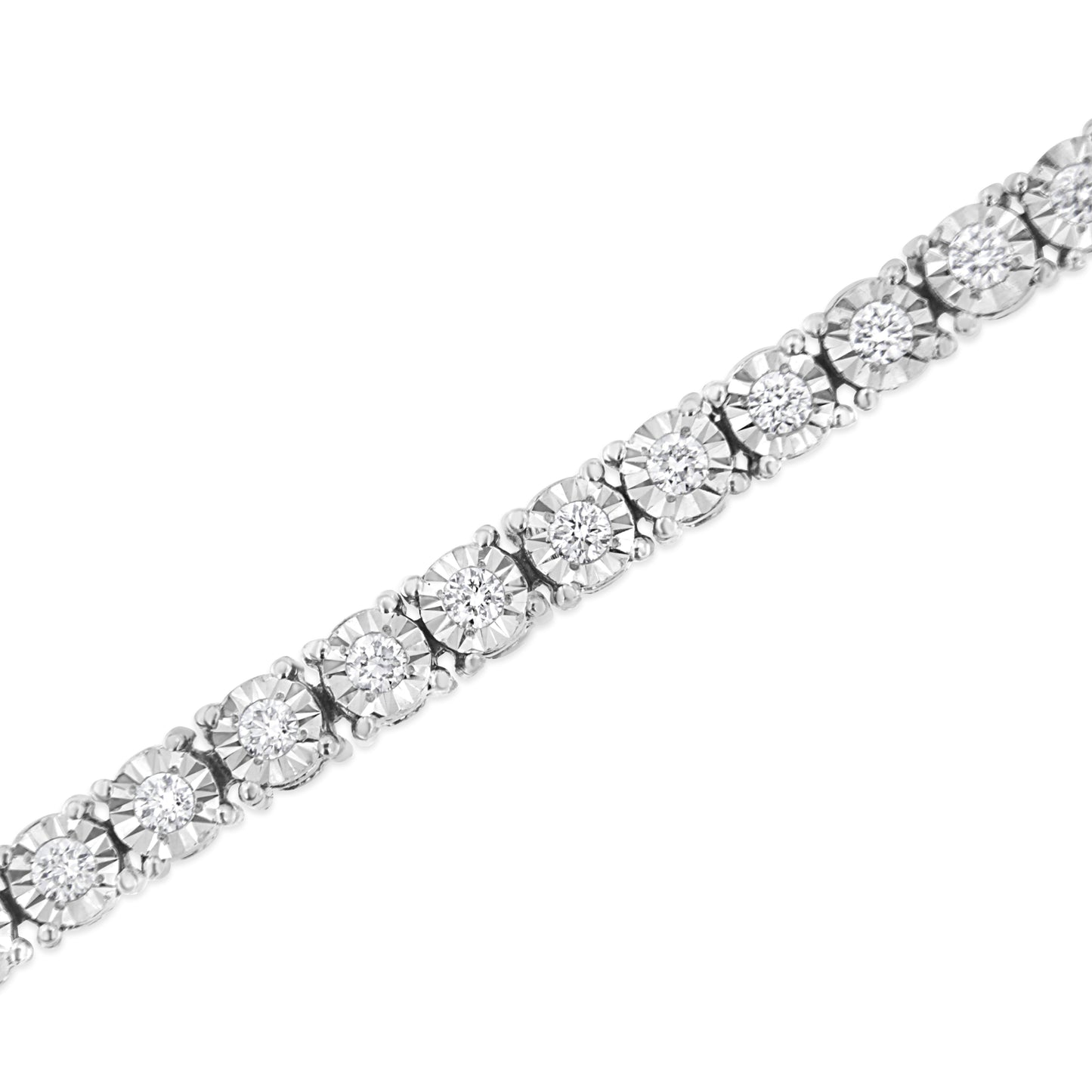 Pulsera de tenis de oro blanco de 14 quilates con diamantes cultivados en laboratorio de 3,0 quilates de peso total, engaste de ilusión y placa milagrosa (color F-G, claridad VS1-VS2) - Talla 7,25"