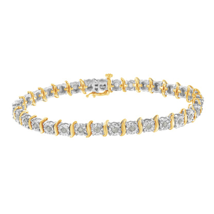 Pulsera de tenis con eslabones curvados en S con efecto milagroso de diamantes de 1,0 quilates (color I-J, claridad I3) en oro amarillo de 10 quilates y plata de ley .925 de dos tonos - 7"