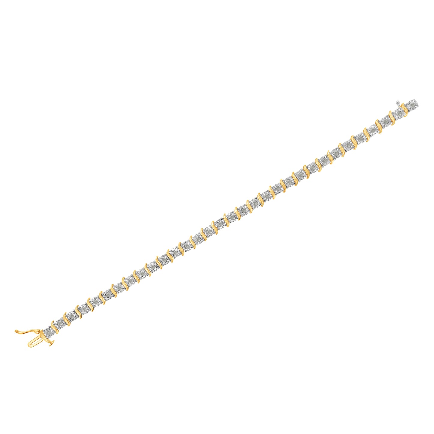 Pulsera de tenis con eslabones curvados en S con efecto milagroso de diamantes de 1,0 quilates (color I-J, claridad I3) en oro amarillo de 10 quilates y plata de ley .925 de dos tonos - 7"