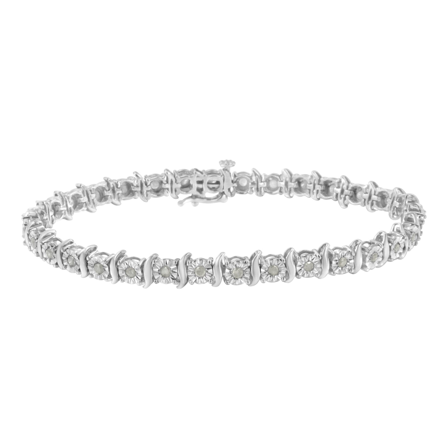 Pulsera de tenis con eslabones curvados en S con efecto milagroso de diamantes de 1,0 quilates (color I-J, claridad I3) en oro amarillo de 10 quilates y plata de ley .925 de dos tonos - 7"