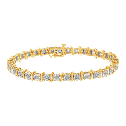 Pulsera de tenis con eslabones curvados en S con efecto milagroso de diamantes de 1,0 quilates (color I-J, claridad I3) en oro amarillo de 10 quilates y plata de ley .925 de dos tonos - 7"