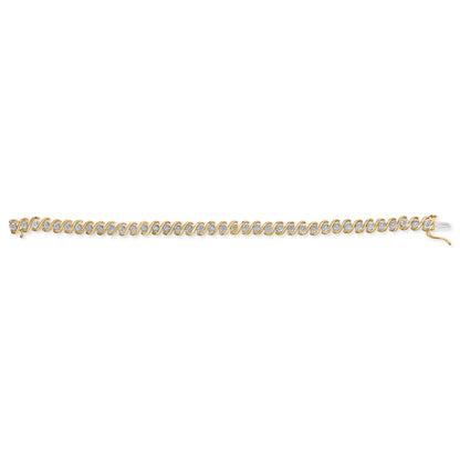 Pulsera de tenis de oro amarillo de 14 quilates chapado en plata de ley .925 con diamantes redondos de 1/2 quilate engarzados en milagro, en forma de S (color I-J, claridad I3) - 7"