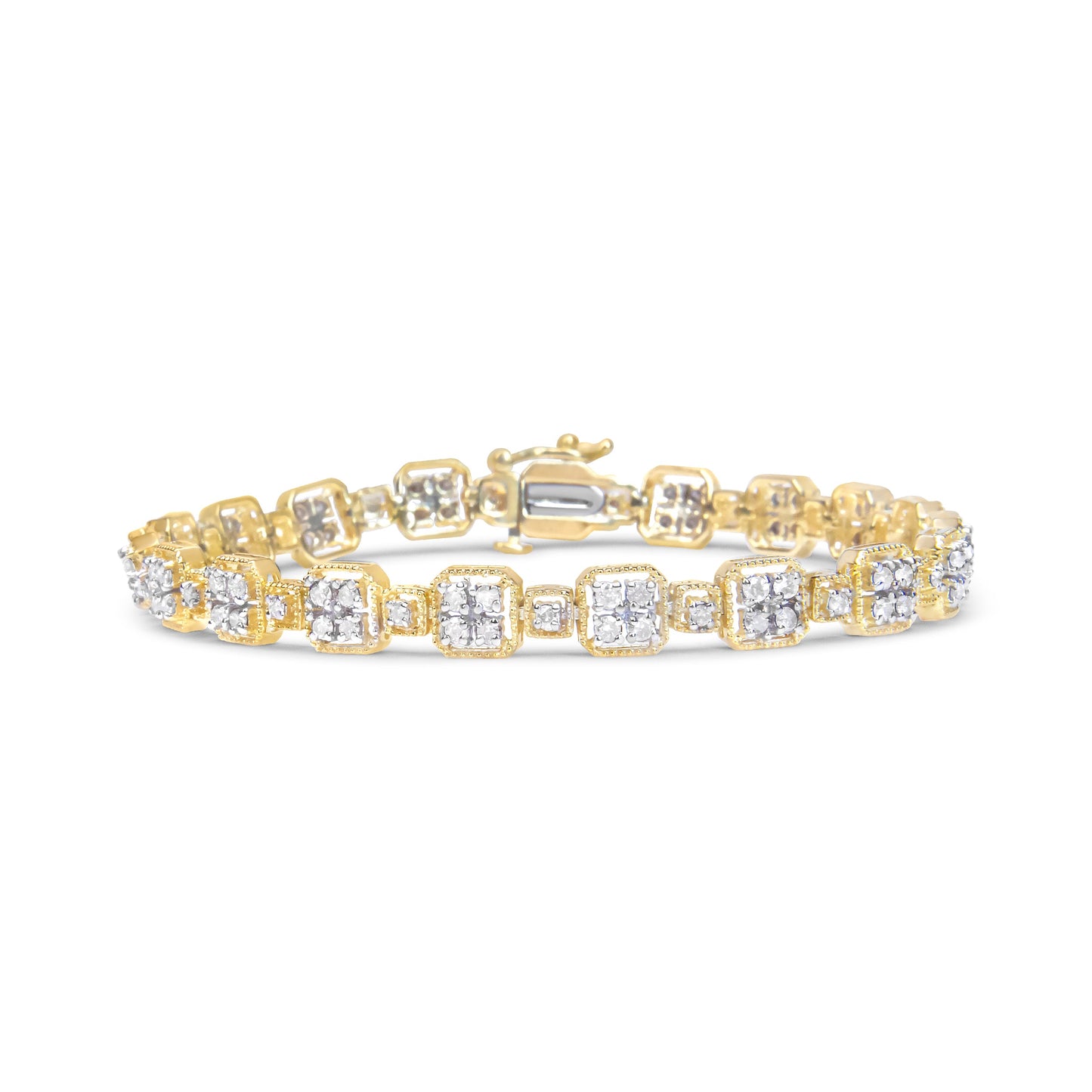Pulsera de eslabones cuadrados con diamantes de oro blanco de 10 quilates y 2,0 quilates de peso total (color J-K, claridad I2-I3) - 7,25 pulgadas