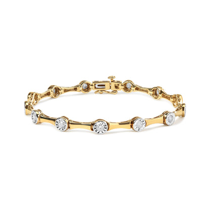 Pulsera tipo eslabón de estación con bisel de diamante engarzado "miracle" de 1,0 quilates (peso total en quilates) en plata de ley .925 chapada en oro amarillo de 10K (color H-I, claridad I3) - Talla 7"