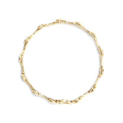 Pulsera tipo eslabón de estación con bisel de diamante engarzado "miracle" de 1,0 quilates (peso total en quilates) en plata de ley .925 chapada en oro amarillo de 10K (color H-I, claridad I3) - Talla 7"