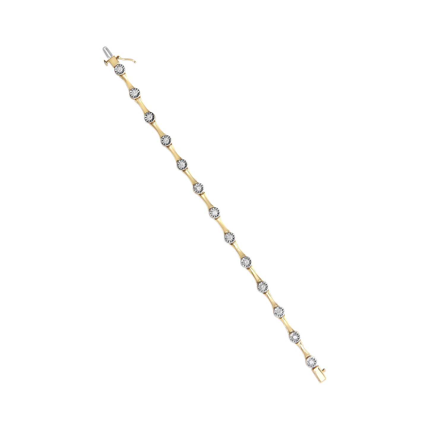 Pulsera tipo eslabón de estación con bisel de diamante engarzado "miracle" de 1,0 quilates (peso total en quilates) en plata de ley .925 chapada en oro amarillo de 10K (color H-I, claridad I3) - Talla 7"