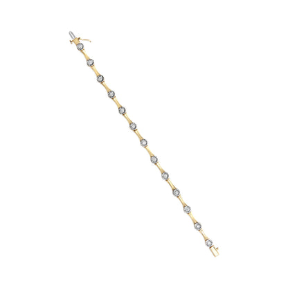 Pulsera tipo eslabón de estación con bisel de diamante engarzado "miracle" de 1,0 quilates (peso total en quilates) en plata de ley .925 chapada en oro amarillo de 10K (color H-I, claridad I3) - Talla 7"