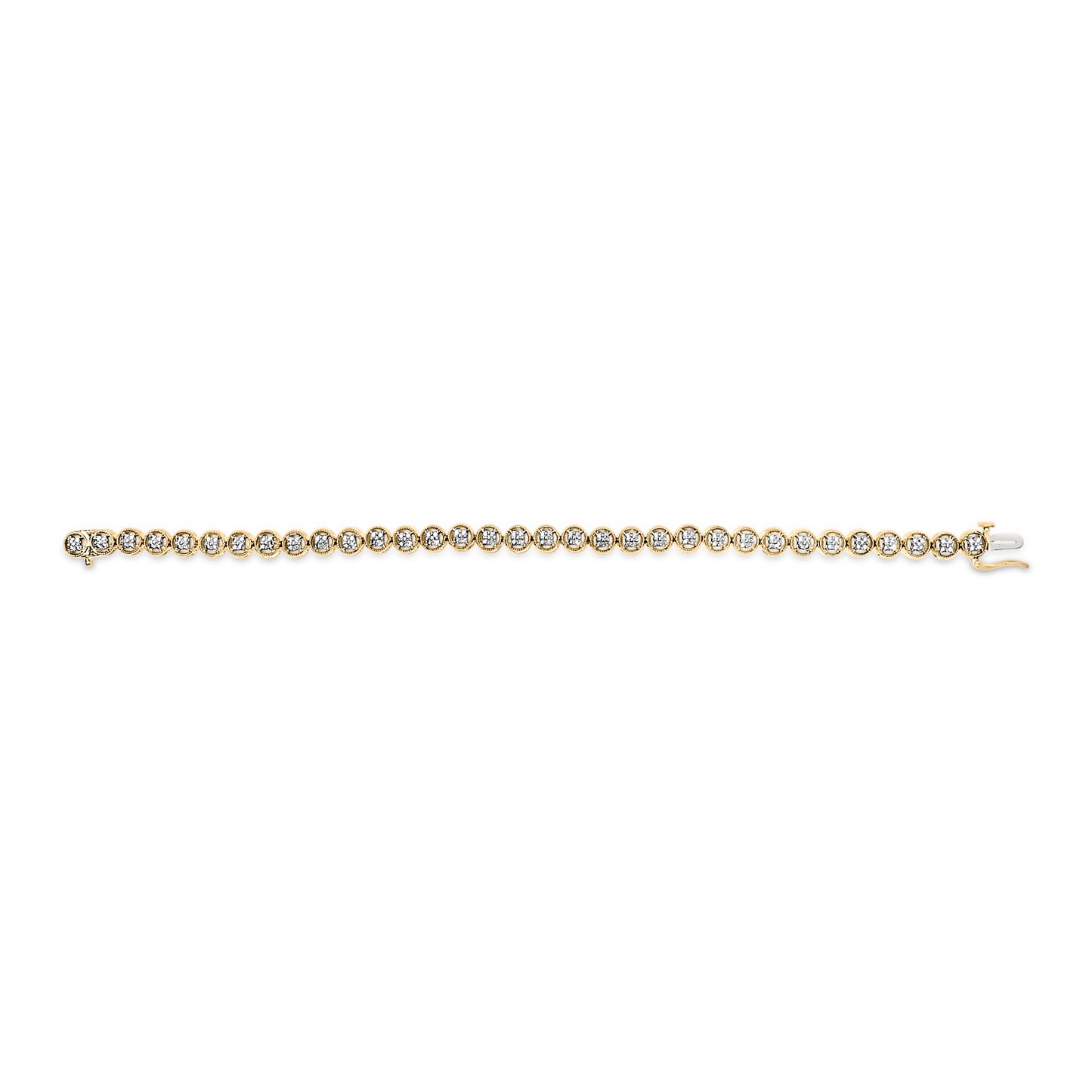 Pulsera de tenis con eslabones de rueda de círculo abierto con cuentas de plata de ley .925 bañada en oro amarillo de 14 quilates y diamantes de 1/10 quilates (color I-J, claridad I3) - 7.25"