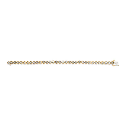 Pulsera de tenis con eslabones de rueda de círculo abierto con cuentas de plata de ley .925 bañada en oro amarillo de 14 quilates y diamantes de 1/10 quilates (color I-J, claridad I3) - 7.25"