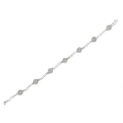 Pulsera de tenis de plata esterlina .925 con diseño de estación de diamantes en racimo de 1,0 Cttw con engaste milagroso y barra trenzada de 17,78 cm (color H-I, claridad I1-I2)