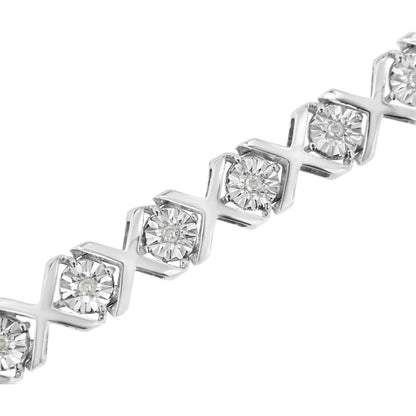 Pulsera de eslabones en "X" de plata de ley .925 con diamantes engastados "milagro" de 1/4 qt. (Color I-J, Claridad I3) - 7.25"