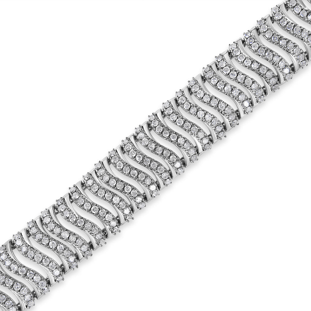 Pulsera de eslabones en "S" con diamantes redondos de 5,00 quilates en plata de ley .925 (color I-J, claridad I3) - Tamaño 7,25