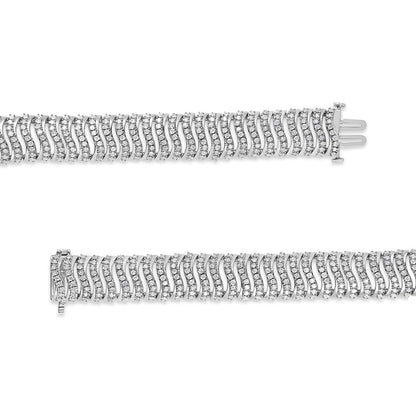 Pulsera de eslabones en "S" con diamantes redondos de 5,00 quilates en plata de ley .925 (color I-J, claridad I3) - Tamaño 7,25