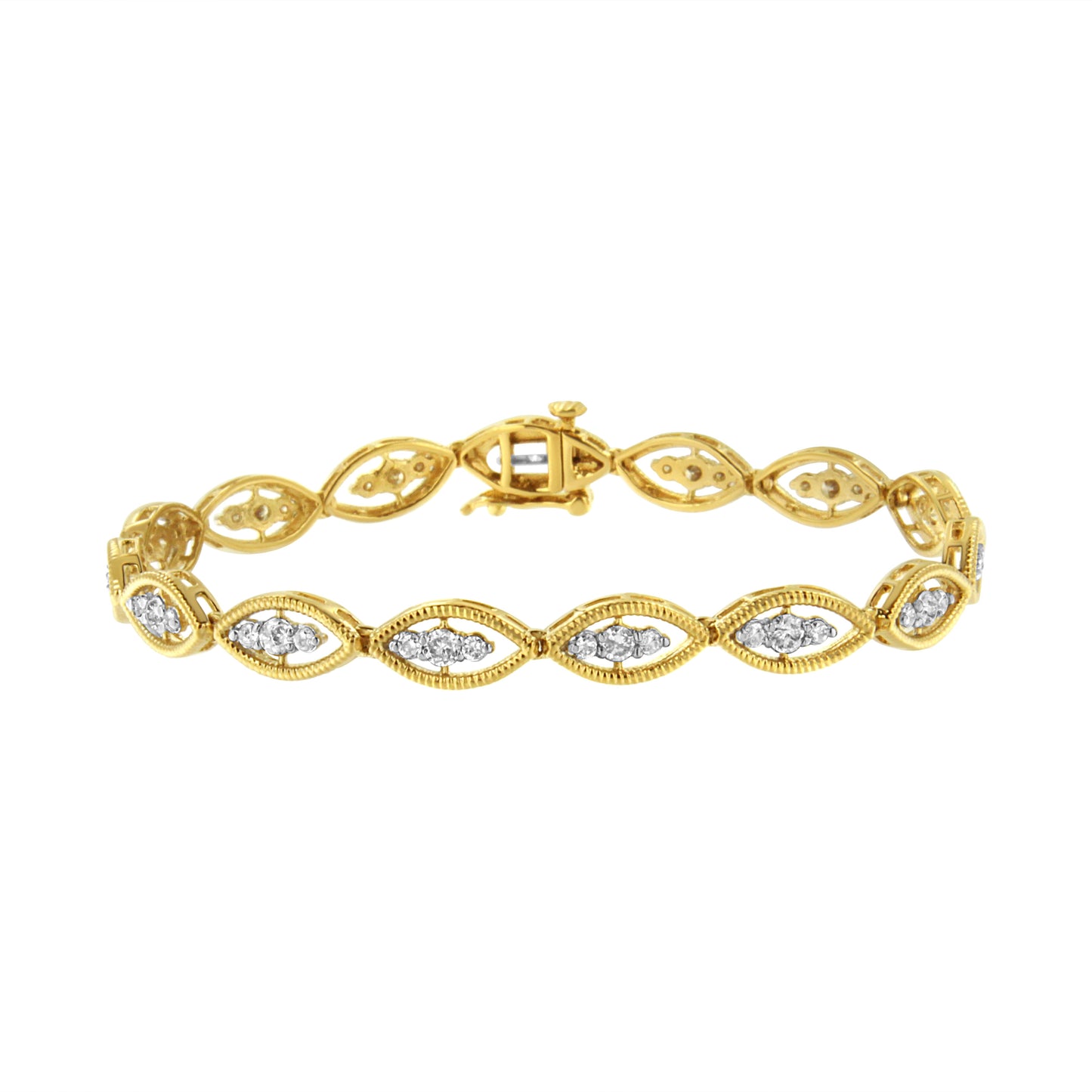 Pulsera de eslabones de oro amarillo de 10 quilates bañada en plata de ley 925 con diamantes redondos engastados en garras de 1 quilate (color J-K, claridad I1-I2) - 7.25"