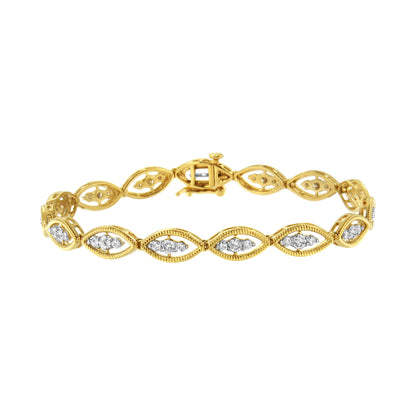 Pulsera de eslabones de oro amarillo de 10 quilates bañada en plata de ley 925 con diamantes redondos engastados en garras de 1 quilate (color J-K, claridad I1-I2) - 7.25"