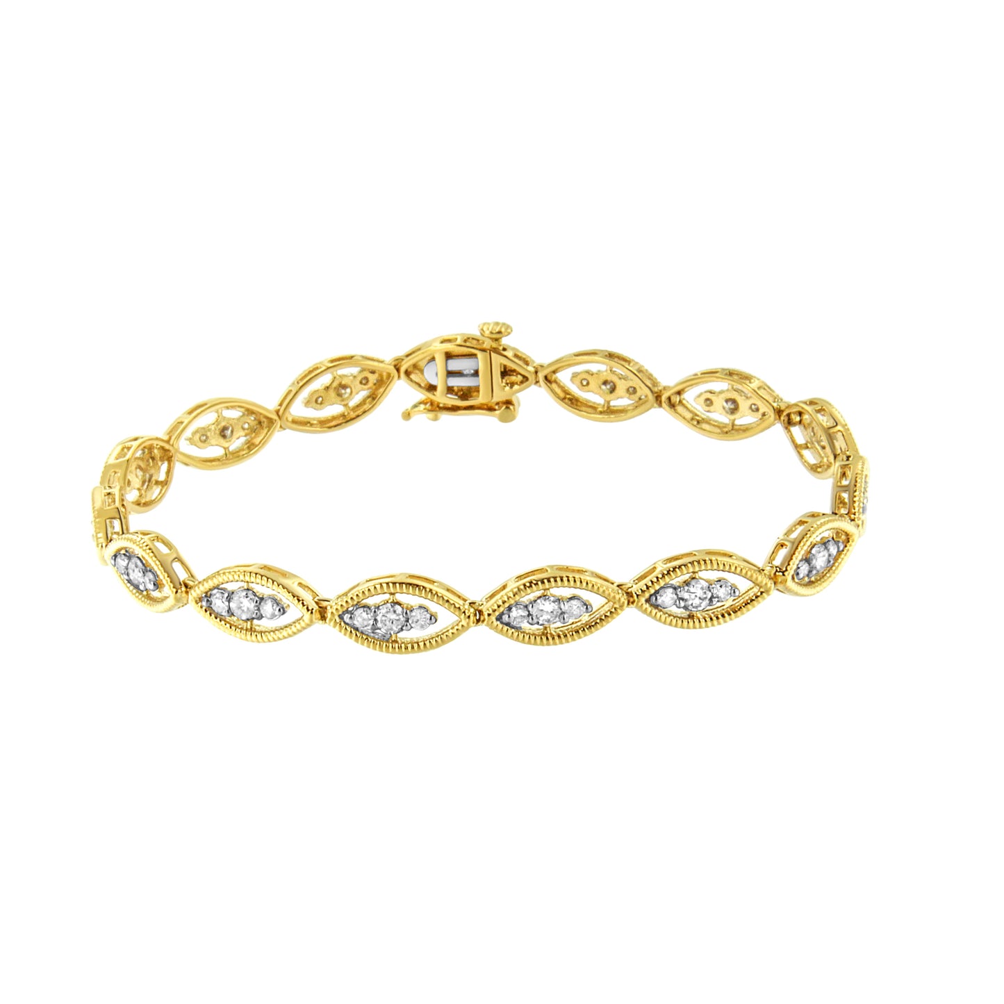 Pulsera de eslabones de oro amarillo de 10 quilates bañada en plata de ley 925 con diamantes redondos engastados en garras de 1 quilate (color J-K, claridad I1-I2) - 7.25"