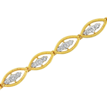 Pulsera de eslabones de oro amarillo de 10 quilates bañada en plata de ley 925 con diamantes redondos engastados en garras de 1 quilate (color J-K, claridad I1-I2) - 7.25"