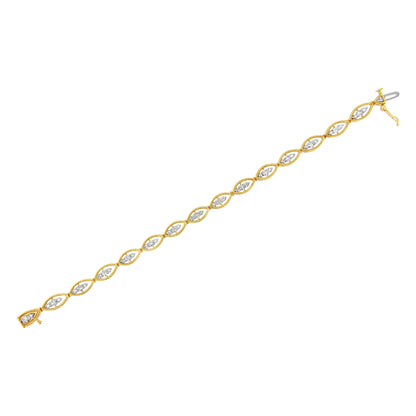 Pulsera de eslabones de oro amarillo de 10 quilates bañada en plata de ley 925 con diamantes redondos engastados en garras de 1 quilate (color J-K, claridad I1-I2) - 7.25"