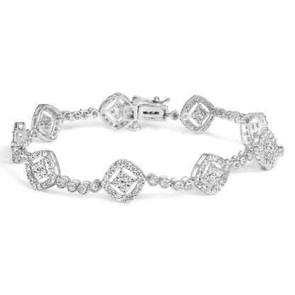 Pulsera de eslabones cuadrados con halo de diamantes de plata de ley .925 de 3.0 ct (color I-J, claridad I3) - 7.25"