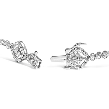 Pulsera de eslabones cuadrados con halo de diamantes de plata de ley .925 de 3.0 ct (color I-J, claridad I3) - 7.25"
