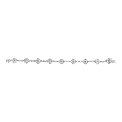 Pulsera de eslabones cuadrados con halo de diamantes de plata de ley .925 de 3.0 ct (color I-J, claridad I3) - 7.25"