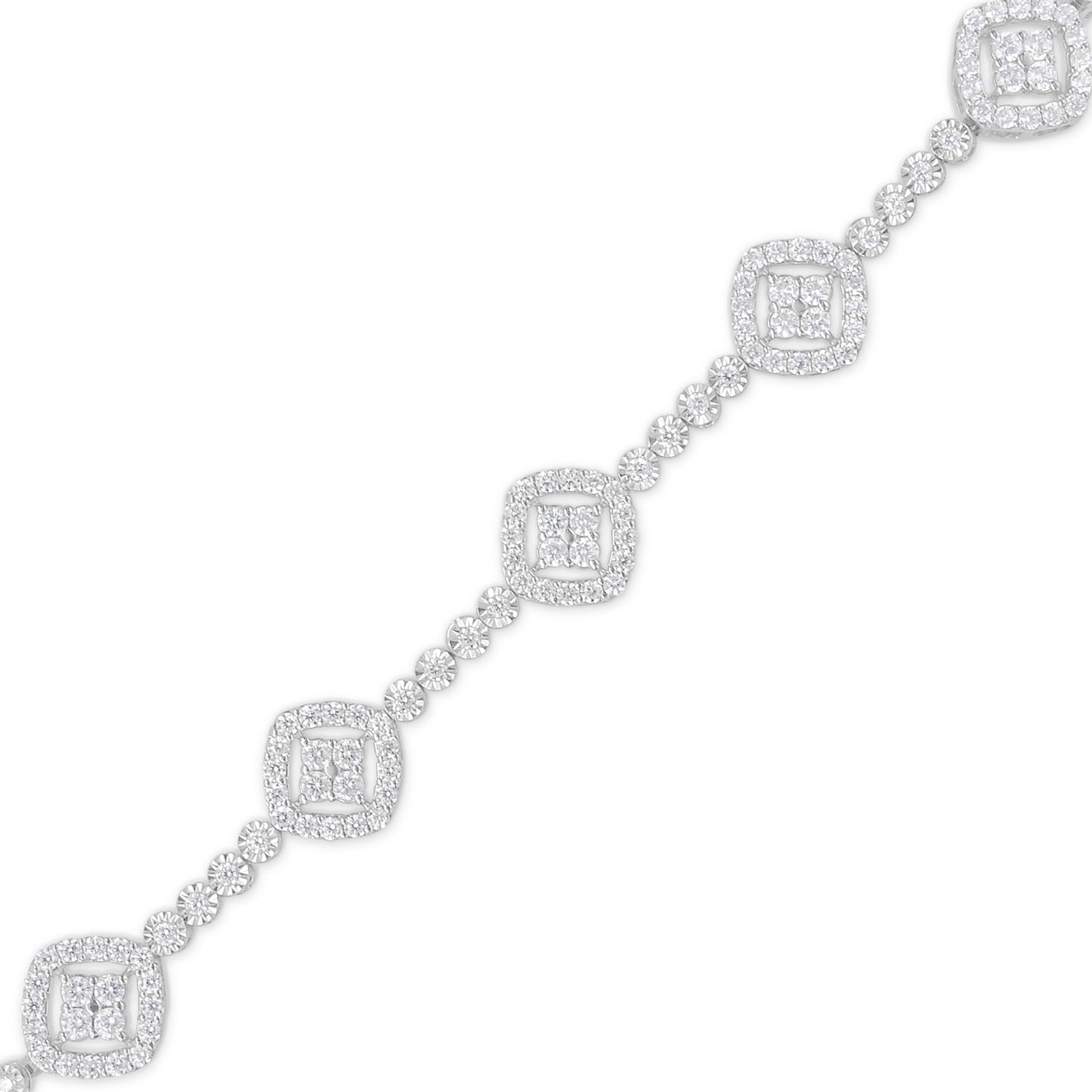 Pulsera de eslabones cuadrados con halo de diamantes de plata de ley .925 de 3.0 ct (color I-J, claridad I3) - 7.25"